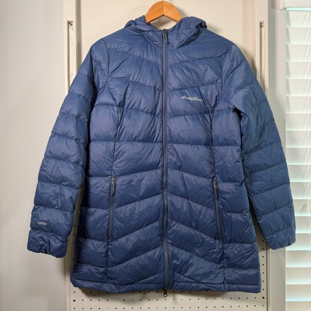 Eddie Bauer Hooded Down Parka Jacket Women's Blue‎ Full Zip Medium Lightweight
